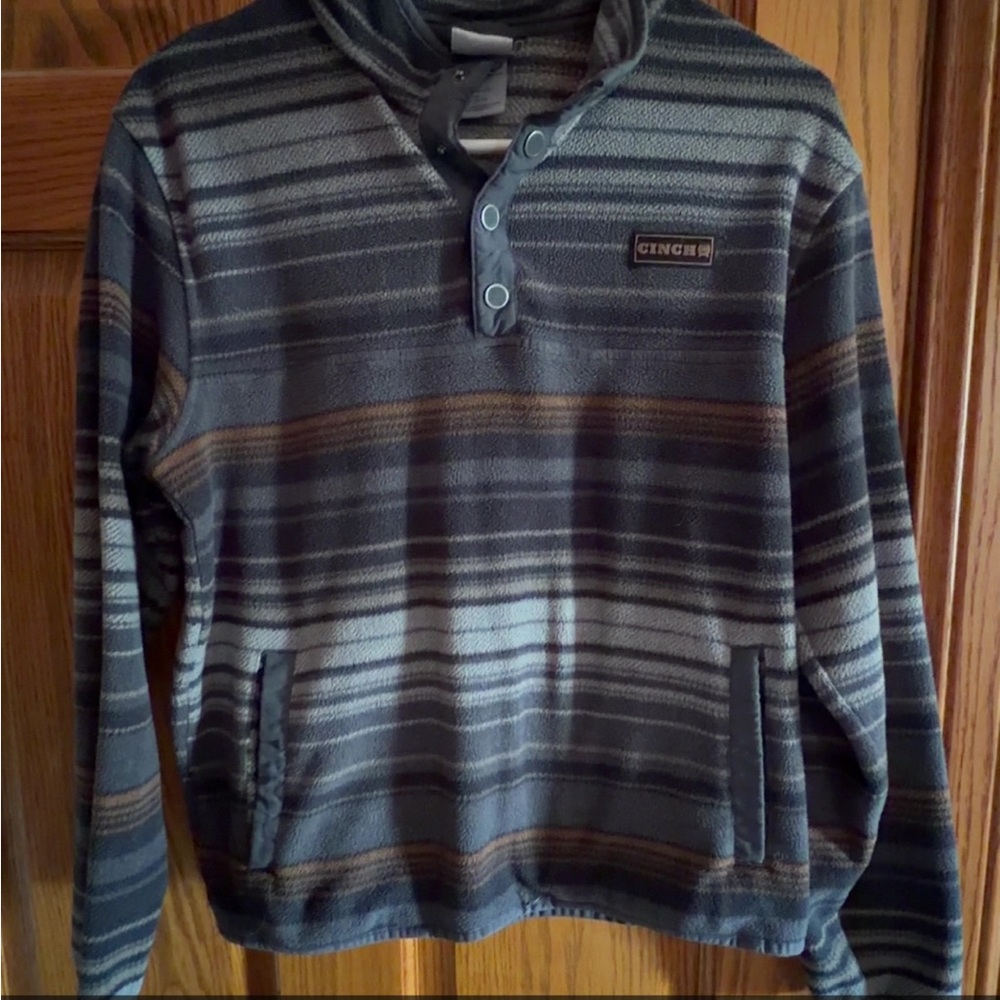 Youth XL Cinch Striped Pullover Sweater in Grey and Brown